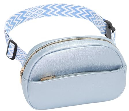Vezluax Bauchtasche Damen Umhängetasche Stylish Crossbody Fanny Pack Women Hip Bag Hüfttasche vegan Leder Geschenke für Frauen mit Schultergurt Perlglanzblau