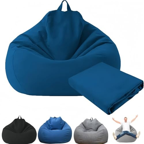 Bean Bag No Filler, Gaming Beanbag Chair Cover for Adult Kids Without Filling Comfortable Lazy Sofa Beanbag Soft Toy Storage Bean Bag Seat, 100 x 120 cm (Blue)