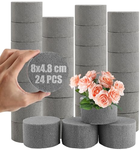 AKOLAFE 24 Stück Steckschaum Rund 8x4,8cm Steckmasse für Kunstblumen Grau Blumensteckschaum zum Basteln Klein Steckschwamm für Trockenblumen & Kunstblumen, Hochzeit & Tischdeko