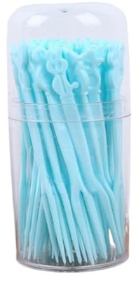 Paquete de 50 tenedores de frutas desechables, palillos de postre de plástico para fiestas, picnics y uso doméstico (azul)
