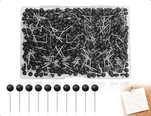 AOYEGIC Förpackning med 500 st metall- och plastkartstift för kartor med runda huvuden för märkning, anslagstavlor, kartor och korktavlor (svart)