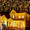 Guirnaldas Luces Exterior Solar, 5M 256 LEDs Impermeable Luces de Carámbano Solares con 8 Modos de Control Remoto, Función de Memoria, Hada de Decoración para Navidad, Fiesta, Boda, Patio