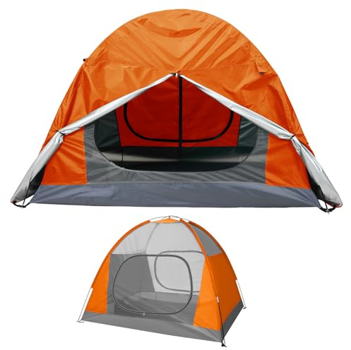 Warmiehomy Camping Tent, 2 Man Tent for Camping, Two Doors Backpacking Tent, Easy Set Up, 3 Season Waterproof Dome Tents for Outdoor Traveling Beach Hiking Mountaineering, Orange