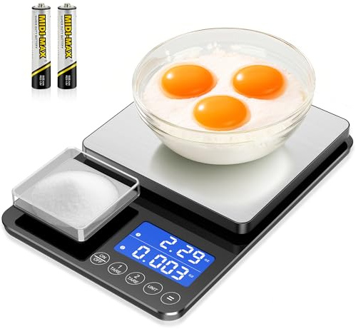 KUAIVO Dual Platform Digital Kitchen Scale, 33lb/15kg & 0.001oz/0.01g Precision, Two Scales in One, Coffee & Food Scale, Dual Display, Stainless Steel, Tare, g/oz/lb/ml
