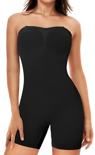 Chumian Body Suits Women, Strapless Shapewear Bodysuit with Removable Adjustable Straps, Tummy Control & Butt Lift Women's Shaping Bodysuits, Invisible Full Body Shapewear Black M