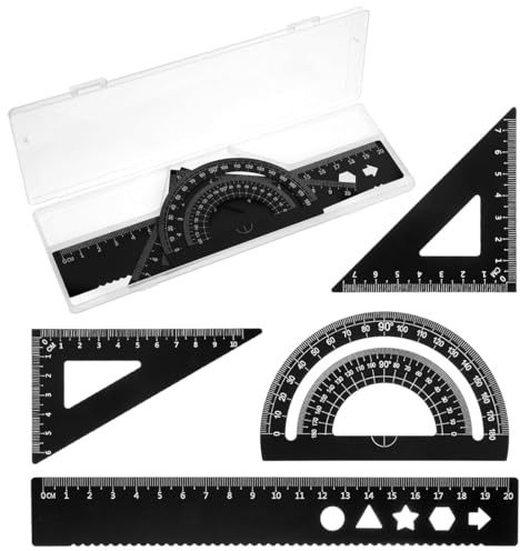 JEYORZY - Juego de reglas de escala para arquitectos de metal, 4 piezas de dibujo técnico, herramientas de geometría para matemáticas, transportador y triángulos, herramienta de geometría matemática