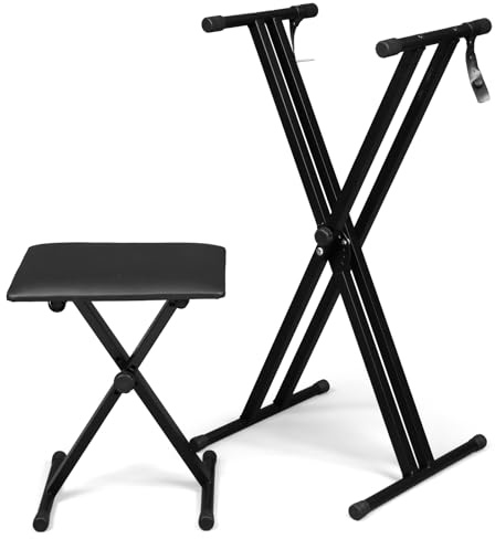 LEADZM Keyboard Stand Double X-Förmiger und Hocker, 6-Stufig Höhenverstellbarer Klavierständer, Faltbarer Klavierhocker für Keyboard, Digitalpiano, Synthesizer