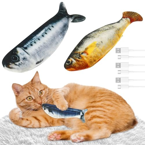 Toaboa 3 Stuck Katzenspielzeug Fisch 18cm Plüsch Katzenminze Spielzeug Fisch mit Flatternde Zittrige Bewegungen Interessante Interaktionen Spielzeug für Katzen Geschenk