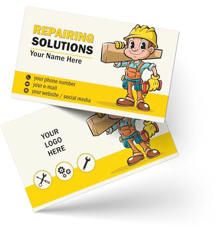 Individuelle Visitenkarten für Handwerker mit Ihrem Namen, Personalisierte Vorder & Rückseite Visitenkarten mit Mechaniker-Illustration für Reparaturlösungen Glänzend, matt, einfach, laminiert