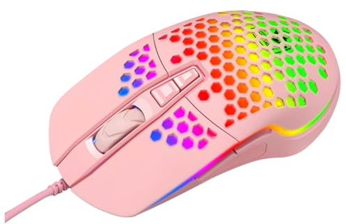 VERDANVERSE Souris De Jeu Filaire Luminescente Structure Ajourée, pour Joueurs Pc Bureau Et Portable, Design Léger Et Ventilé, Couleur Rose, Confort De Jeu Amélioré