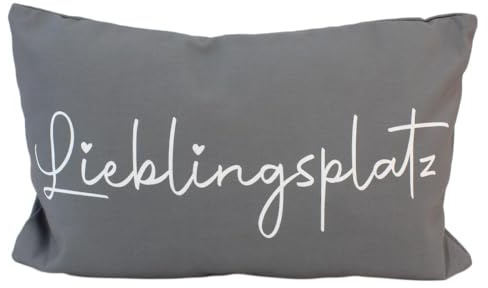 BEMIRO Deko-Kissen Lieblingsplatz, 53 x 21 cm, Grau mit Herzen-Schriftzug, Polyester, Abnehmbarer Bezug