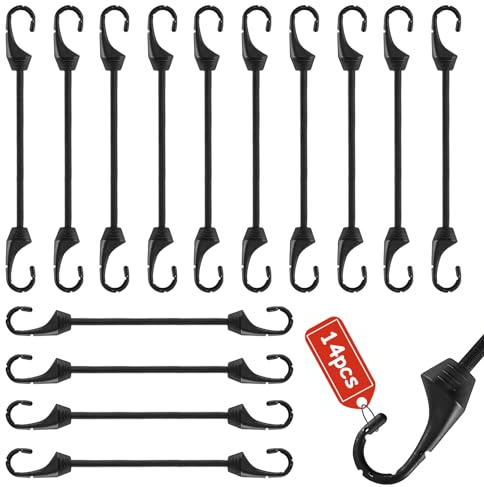 Zyluniy Tendeurs Elastique avec Crochets, 14 pièces Élastiques avec Crochets, 15cm Extenseurs résistants, Multifonctionnel Toile d'huile étanche Extenseur pour vélo, Voiture, remorque & Jardin