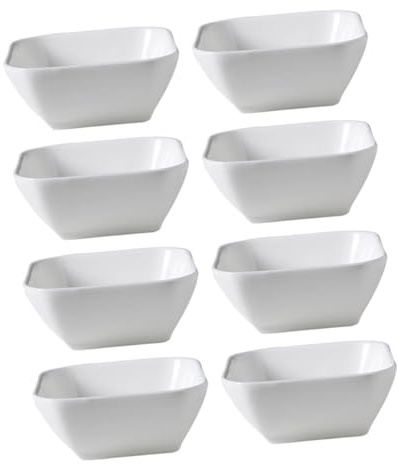 Generico Set 8 Pezzi Ciotole in Ceramica Quadrate Bianche 8X8X34 CM per Salse e Condimenti Contenitori per Spezie da Cucina Fondo Piatto per Casa Ristoranti e Catering