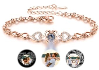 PiercingJak Projektion Armband mit Foto im Stein Herz Armkette Damen Charm Fotoarmband mit Bild Liebe Freudschaft Beziehungs Schmuck Personalisierte Geschenke für Freundin Frauen