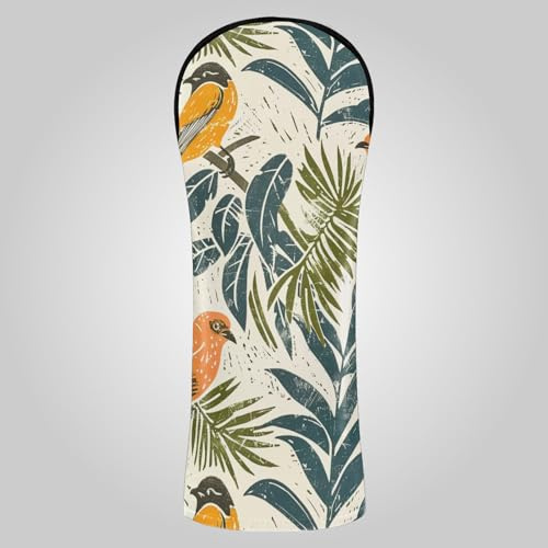 Copri mazza da golf vintage con foglie di palma e uccelli tropicali, impermeabile, con etichette numeriche, per conducente, fairway, legno ibrido