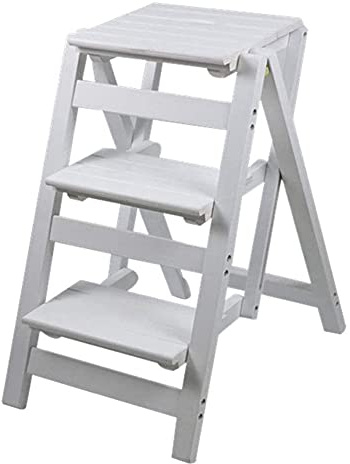 LISHEUK Sgabello Pieghevole con scaletta, Sgabello da Cucina Multifunzionale in Legno massello, Sedia Portatile Antiscivolo a 3 Livelli per Uso Domestico, Design Pieghevole compa