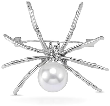 Retro Spinnen Brosche mit Zirkonia and Perlen – Schwarze Vintage Anstecknadel für Damen, Abendmode Accessoire