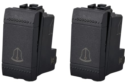 2 Pezzo Pulsante Con Disegno Campanello, 1P 16A 220V, Compatibile Con Bticino Living International, Colore Nero, Retroilluminabile, 1 Modulo, Serie MBL