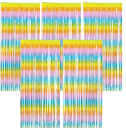 Torytoe Lametta Vorhang Bunte, 5 Stück Glitzervorhang Geburtstag 1x2M Folienfransen Vorhang für Karneval Fasching Pride Zirkus 80 90s Disco Mexikanische Party