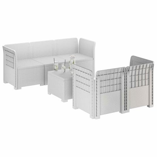 vidaXL 5-Sits Trädgårdsoffa Rattanlook PP Vit