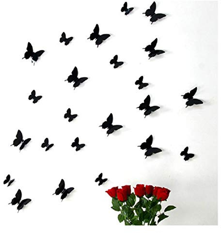 Ambiance Sticker 3D Papillons Stickers Décoration Papillon Autocollants Muraux pour Maison Pièce - Pack of 12 Pièces Noir Papillon