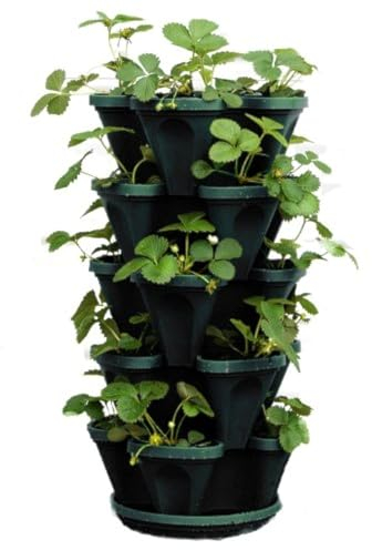 Mr. Stacky 1305-HG stapelbarer Pflanzgefäß für Erdbeeren, Kräuter, Blumen und Gemüse, 5 Ebenen, vertikal, für drinnen und draußen, stapelbar, Jägergrün, 22,5 l