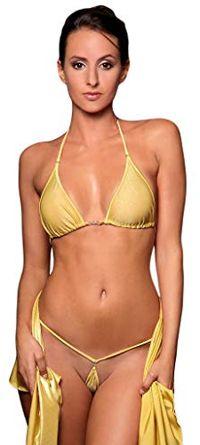 my sexy bikini - Micro String Bikin durchsichtig in Tulle - Tahiti Gold (Unter: 34/36 | BH: 1)