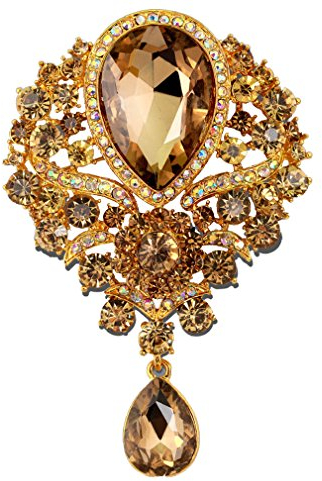 YAZILIND Art und Weise Lilien-Blume eingelegte Rhinestones-Legierungs-Zirconia-hängende Brosche Frauenmädchen Zusätze (Gelb)