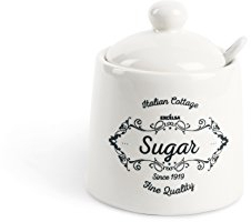 Excelsa Fine Quality Zuccheriera con Cucchiaino, Ceramica, Bianco Avorio, capacità: ml.150