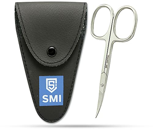 SMI Nagelhautschere Gebogen Nagelschere Hautschere Extra Fein Nagelhautentferner Maniküre-Schere Augenbrauen Scheren Fingernagelschere Edelstahl mit Etui