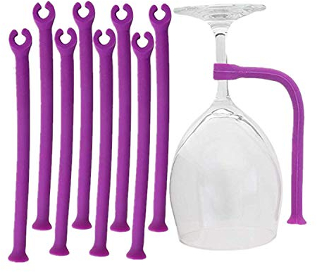 PPX 8 Pack Silicone Stemware Saver Flexible Stemware Holder Dishwasher Wine Glass Protector Tether Silicone Dishwasher Attachment Purple