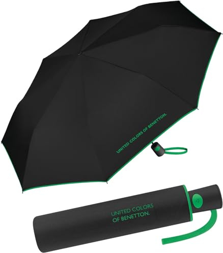 Benetton United Colors of 56601, Paraguas Plegable Automatico 52 Cm Black Unisex niños, Negro, 95 cm