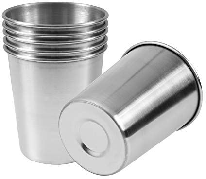 EVERMARKET 6 Pieces 230ml Stainless Steel Cups Shatterproof Pint Drinking Cups Metal for Kids and Adults