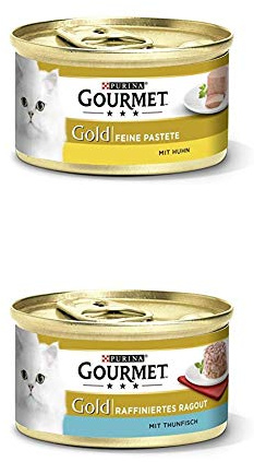 PURINA GOURMET Gold Katzenfutter nass 24er Mix-Pack, Pastete mit Huhn und Ragout Thunfisch, (2 x 12 x 85g)