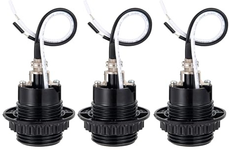 Phenolic (Bakelite) Threaded Medium Base E26 Fixture Socket with 10cm Wire, TWDRTDD US E26 Standard Lamp Holder (with Rotary Switch,Black)