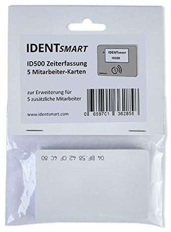 IDENTSmart Zeiterfassung 5er Pack Mitarbeiter-Karten (RFID) inkl. Lizenz - weiß - für ID500TR