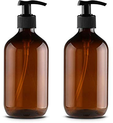 JamHooDirect 2 bottiglie vuote in plastica da 300 ml, ricaricabili, per lozioni, shampoo, bagnoschiuma, gel doccia, contenitori, articoli da toeletta e liquidi, colore marrone