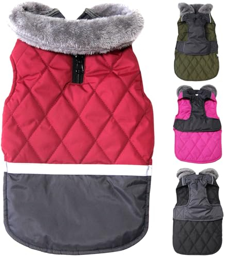 JoyDaog Wendbarer Hundemantel für mittelgroße Hunde mit Fleece-Kragen, wasserdicht, warme Hundejacke für den kalten Winter, Rot, Größe L
