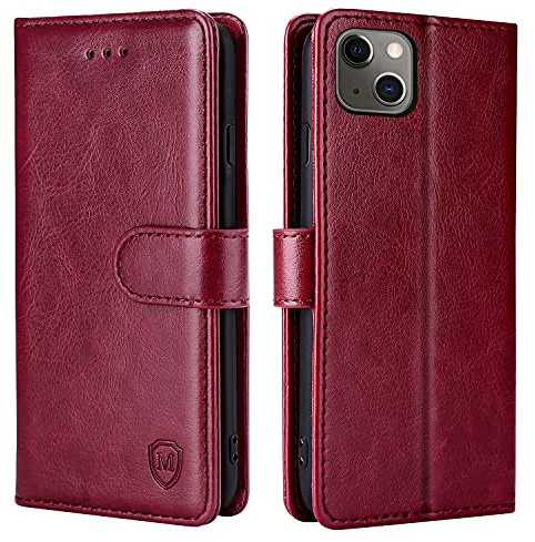 FMPCUON Hülle für Apple iPhone 13 mini Handyhülle [Standfunktion] [Kartenfach] [Magnetverschluss] Tasche Flip Case Schutzhülle lederhülle klapphülle für Apple iPhone 13 mini Rot