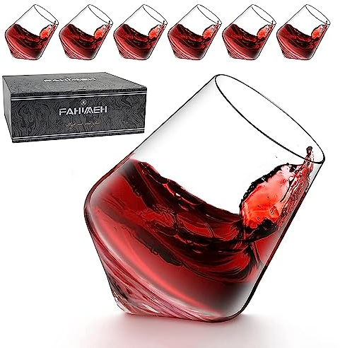 FAHIMEH Bicchieri Whisky Rum Cognac Cocktail Liquore Calici Vino Cristallo Vetro Inclinati Tumbler Rotanti Senza Stelo Degustazione Particolarin Personalizzato Regalo Set da 6pc 300ml