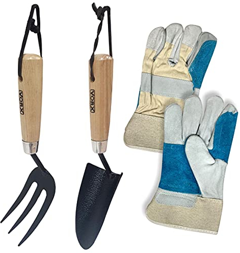 Garden Hand Fork Hand Trowel Carbon Steel Wooden Handle Leather Gloves Perfect for Digging Tools for Home & Professional Use VORX 1% Sale Value Will be Donated to Children's Hospital Sheffield