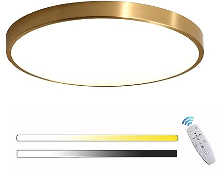 LED Plafón Techo Dorado Redondo Panel interior Lámpara De Techo Dormitorio Modernas Regulable con Mando A Distancia Ultrafino Para Pasillo Sala De Estar Balcón Baño Vestidor Iluminación Ø30cm+18W