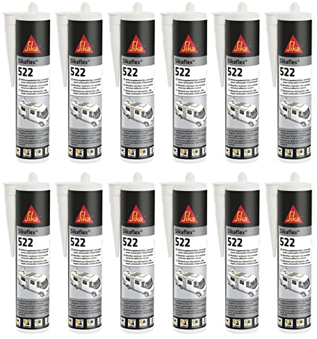 Sikaflex 522 Witterungsbeständiger Emissionsarmer Universeller Kleb- und Dichtstoff (Ersetzt 521 UV und 221i) 300ml Kartusche Schwarz - 12 Stück