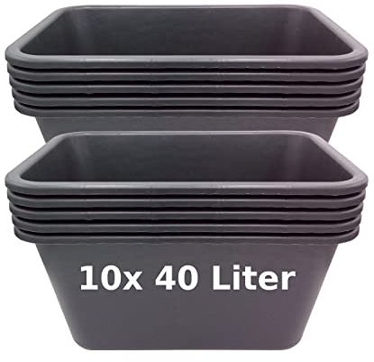 BURI 10 vasche per malta da 40 litri, rettangolare, colore nero, secchio da costruzione, per malta, per piante, estremamente robusto e resistente