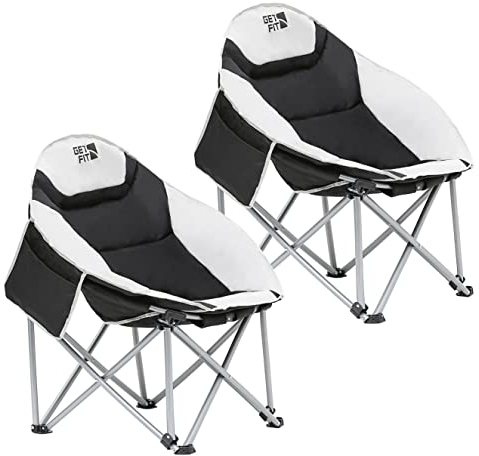 Get Fit Moon Camping Chair - Portable Outdoor Premium Folding Chair for Adults With Magazine Pocket, Cup Holder & Carry Bag - Heavy Duty Foldable Chair - Weight Capacity of 130kg