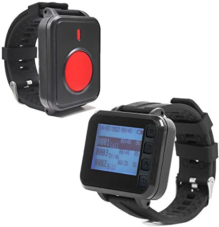 Drahtloses Rufsystem Notfallarmband Senioren - Drahtloses Pflegepersonal-Pager für Familie/äSenioren/Patienten/Behinderte Notrufknopf für Senioren mit 1 Uhrenempfänger + 1 Ruftaste für die Uhr