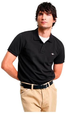 GANT Slim Shield Ss Pique pikétröja för män, svart, XXL
