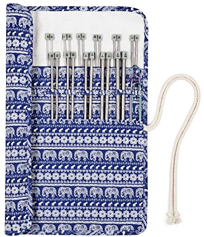 Aeelike 35cm Knitting Needles Sets with Case, Long Single Pointed Straight Knitting Pins, 22PCS Lightweight Metal Needles for Knitting & Stitch Holder, 14 inch Knitting Needles Beginners for Blankets