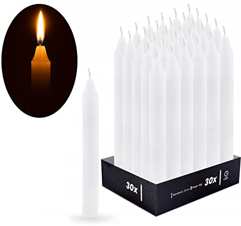 LUMILED Spitzkerzen 30er Pack 19cm x 1,9cm Weiß Stabkerzen Tropffreie Tafelkerzen - Kerzen Lange Brenndauer 6 Stunden Leuchterkerzen für Gastronomie Feste Haushalt 30 Stück Set Großpackung Ostern