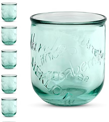 Amici Home Vino Stemless Wine Glasses | 12oz | Italian Made, Recycled Green Glass | Cute Water Tumblers for Wine, Beer, Juice, Cocktails, Fresh Drinks (Set of 6)